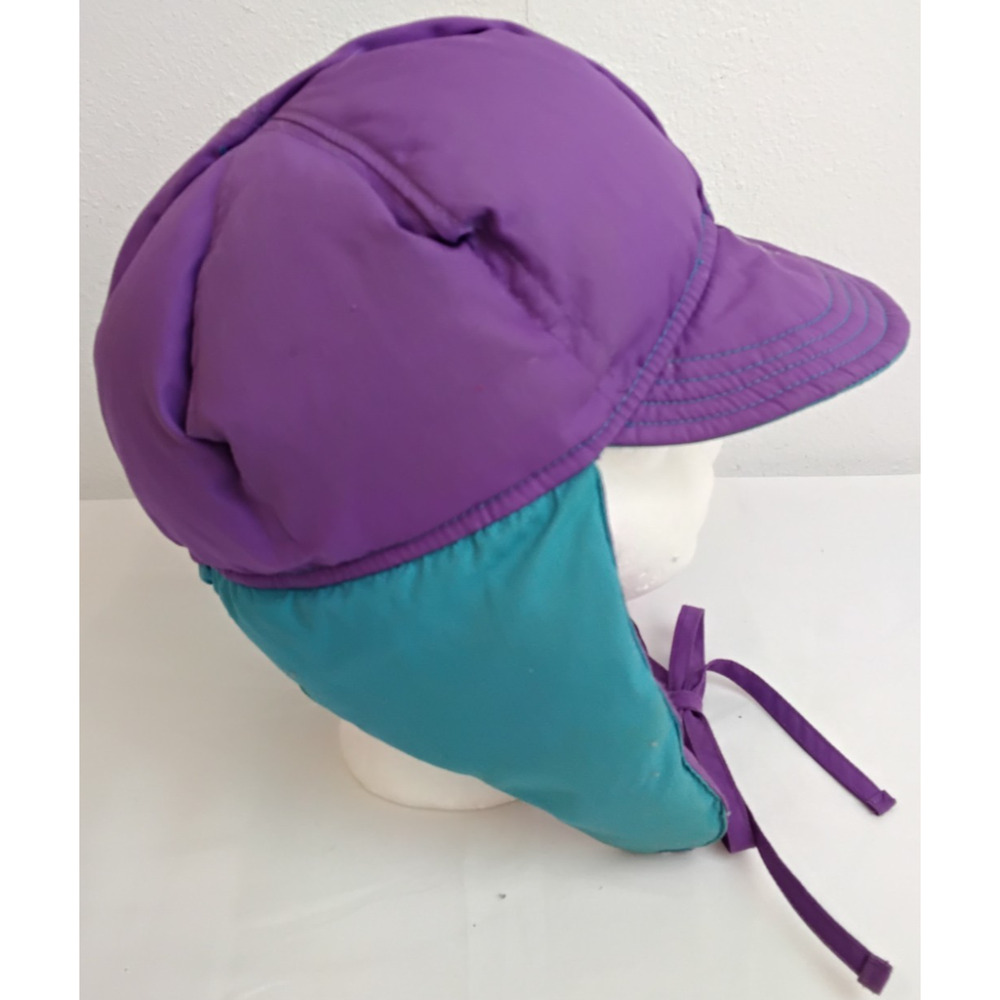 Vintage 1980s Down Filled Trapper Hat Blue/Purple Reversible Ladies M #Z5648 - Picture 4 of 12